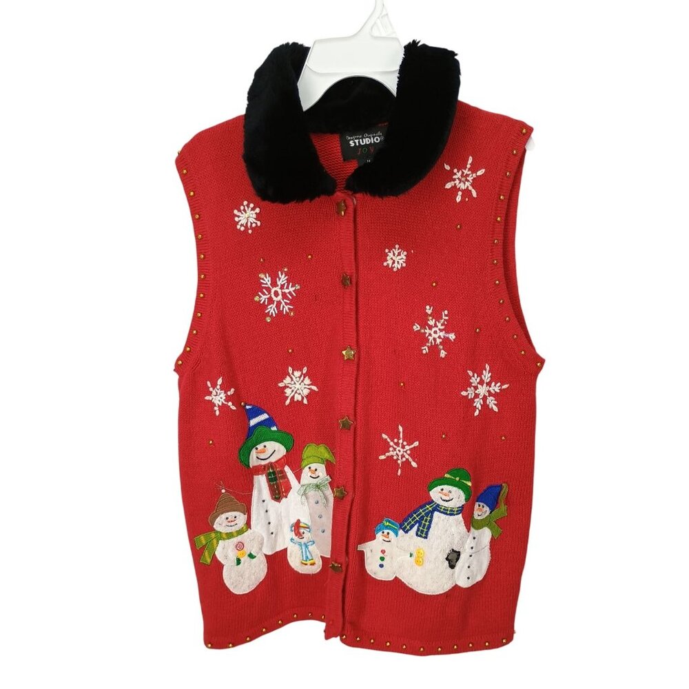 Womens Holiday Snowman Medium Vest By Studio‎ Joy Size Medium
